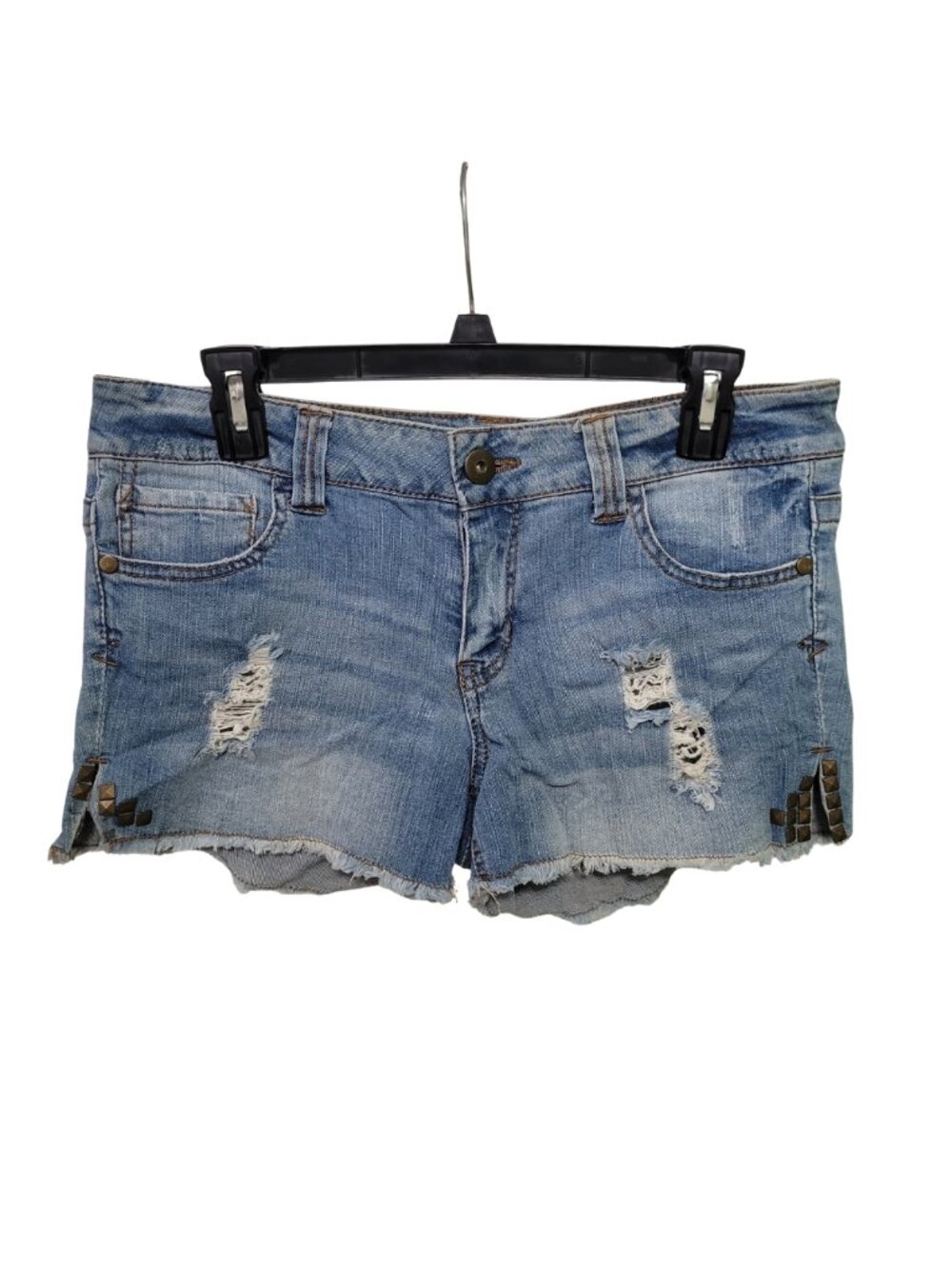 Distressed studded denim cutoff shorts | Size 29